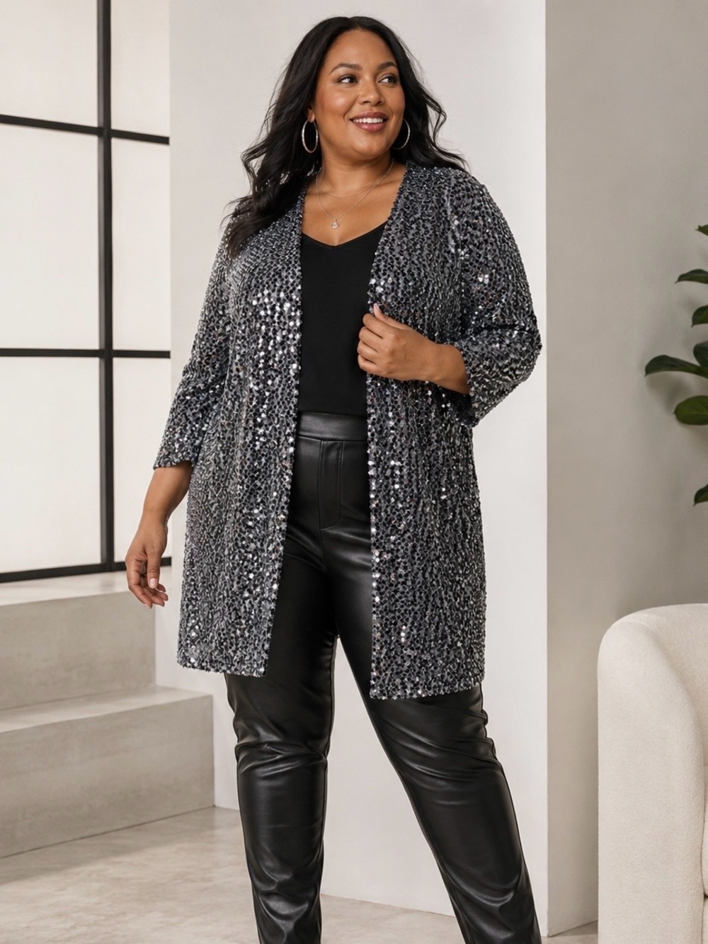 NWT Lane Bryant Silver & Gray Sequined Duster Cardigan Plus Size 14 / 16
